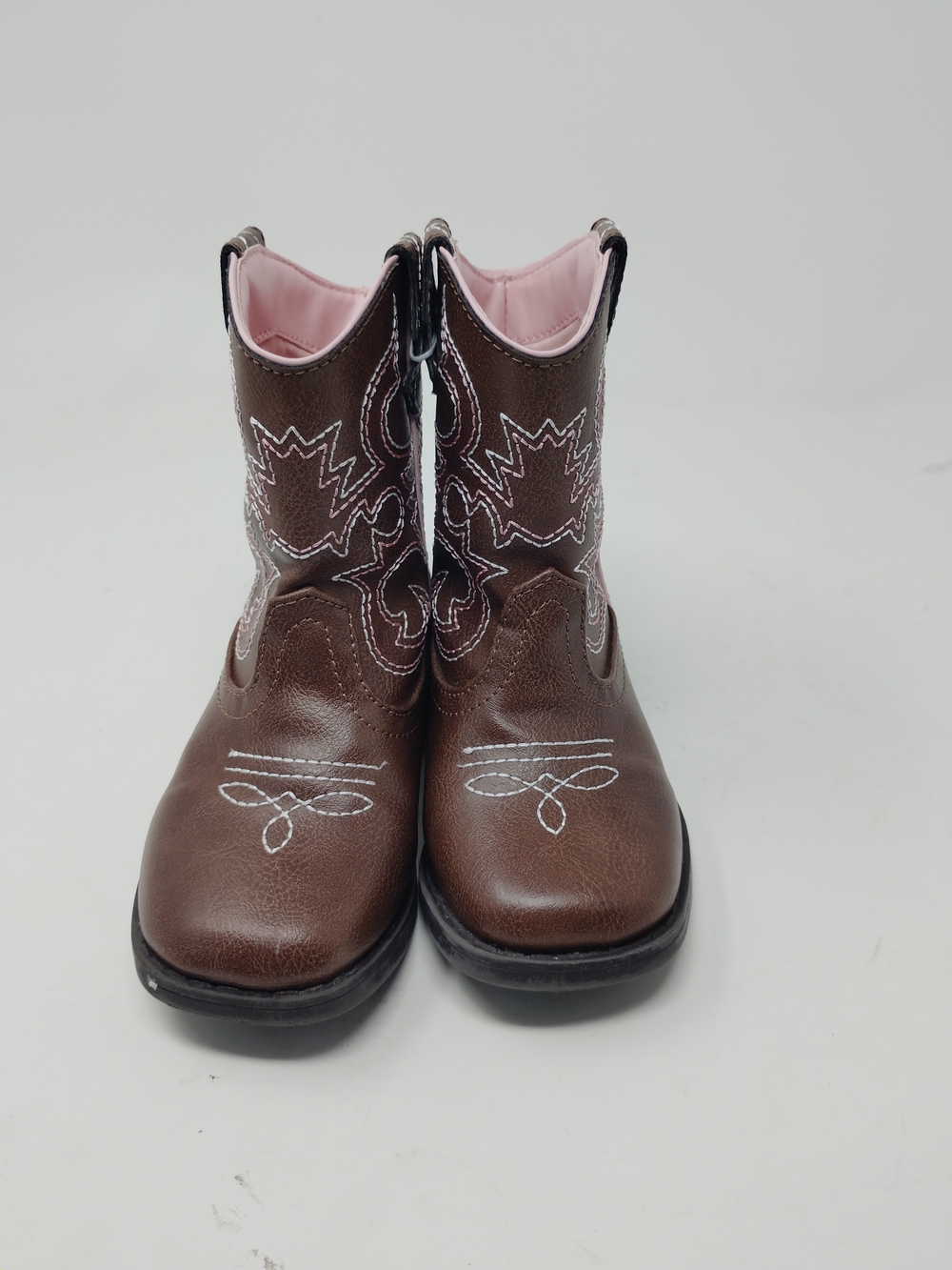 Wonder Nation Toddler Girls Western Cowgirl Boots Brown Pink Stitching Sz 7